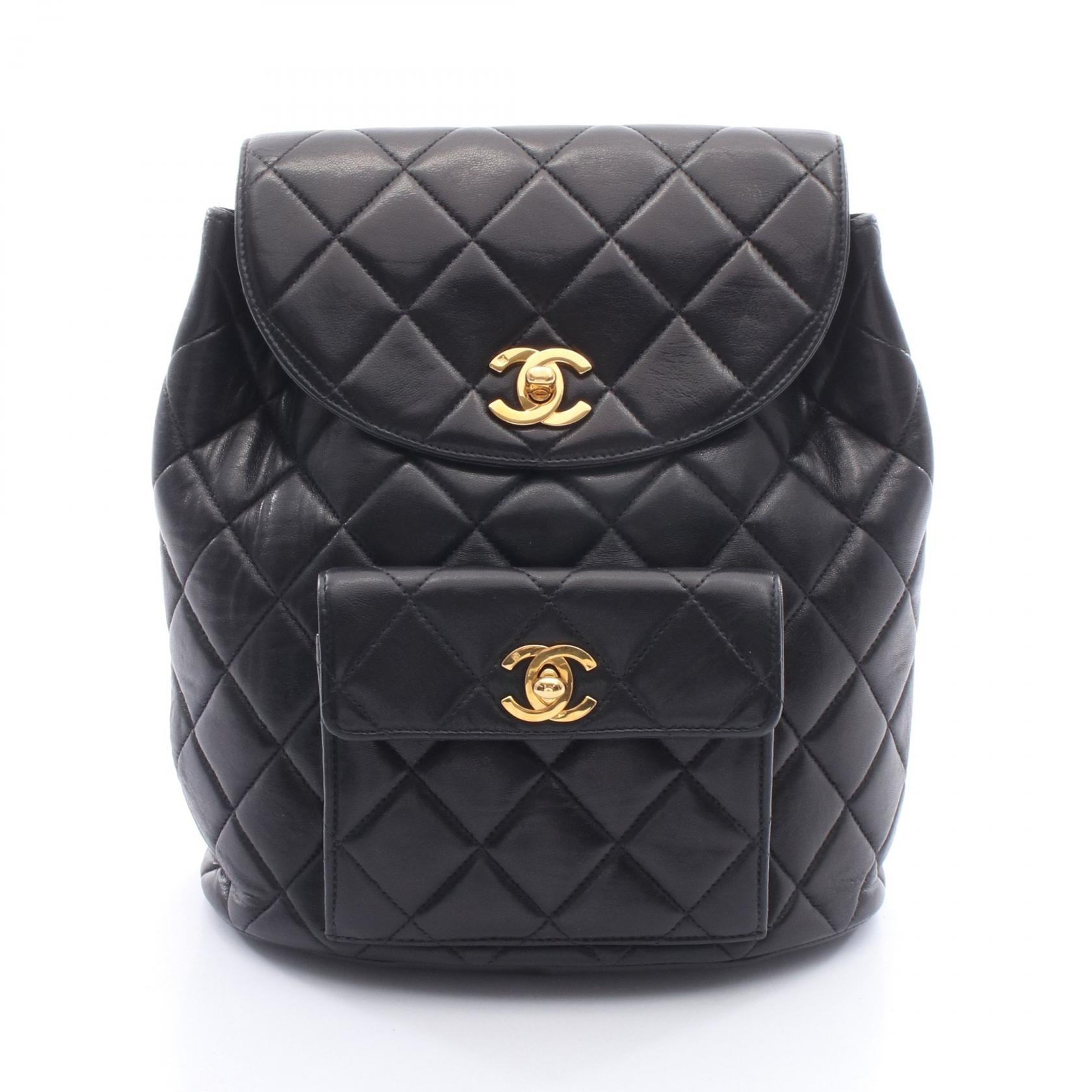 シャネル CHANEL マトラッセ ターンロック チェーン リュックサック バックパック バッグ ラムスキン(羊革) レディース ブラック系 【中古】