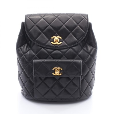 シャネル CHANEL マトラッセ ターンロック チェーン リュックサック バックパック バッグ ラムスキン(羊革) レディース ブラック系 【中古】