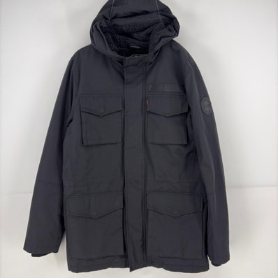 古着 リーバイス Levi's ジャケット フィールドパーカー ボアライナー フルジップ ワンポイント ロゴ コート S ブラック メンズ