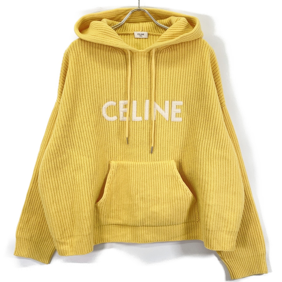 セリーヌ イエロー 2A85W423P エディ期 リブ編みロゴパーカー L