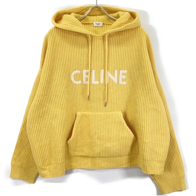 セリーヌ イエロー 2A85W423P エディ期 リブ編みロゴパーカー L