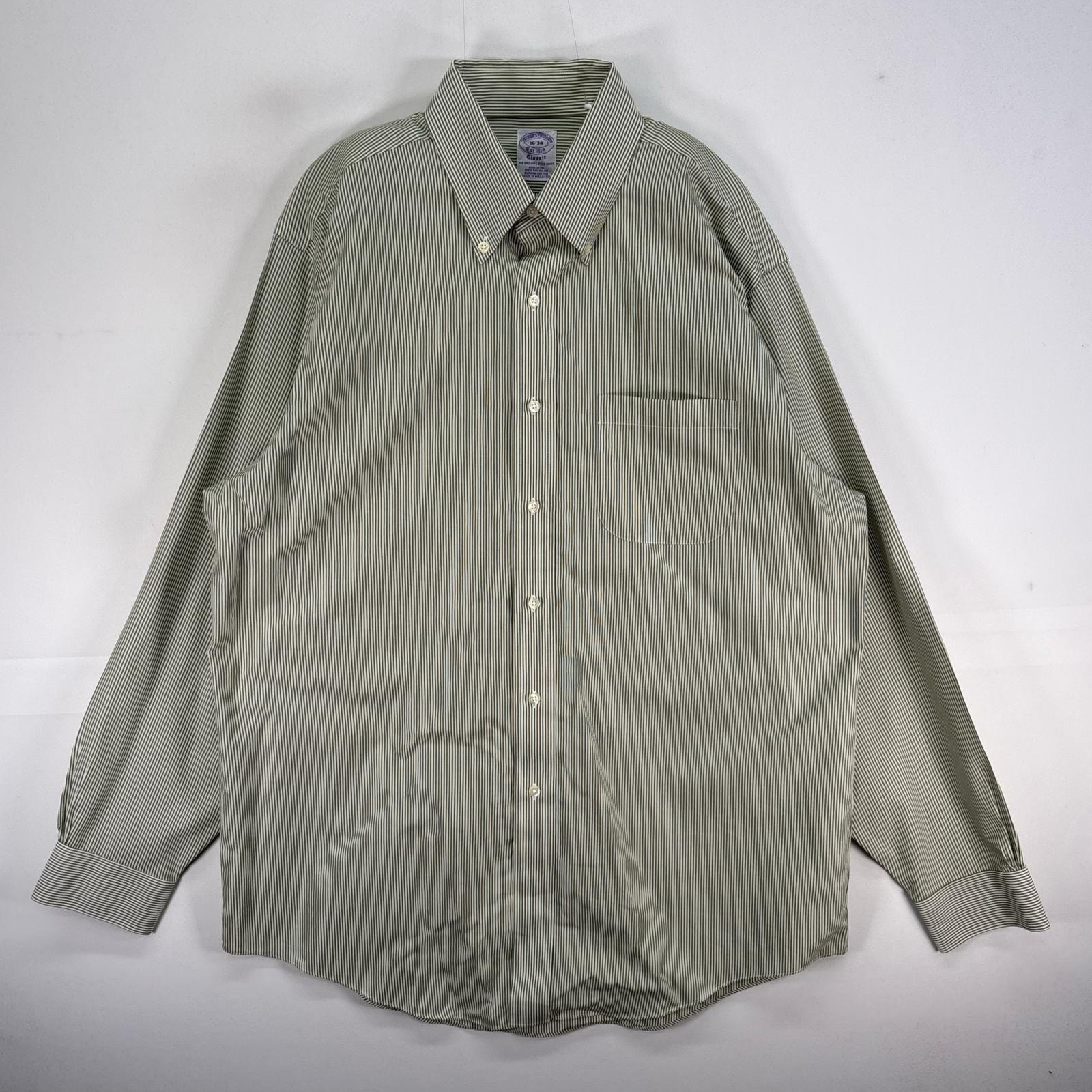 古着 ブルックスブラザーズ Brooks Brothers 長袖シャツ ボタンダウン CLASSIC 胸ポケ L  グリーン系 ストライプ メンズ