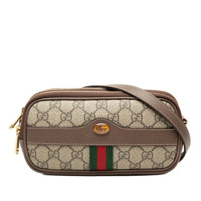 グッチ GGスプリーム オフィディア 斜め掛け ショルダーバッグ 546597 ベージュ ブラウン PVC レザー レディース GUCCI 中古
