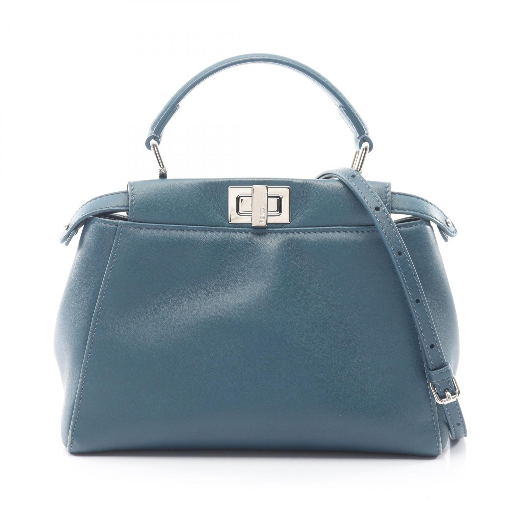フェンディ FENDI ミニピーカブー 2WAY ハンドバッグ バッグ レザー レディース ブルー系 8BN244 【中古】