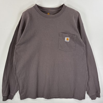 古着 カーハート Carhartt 長袖Tシャツ ワンポイント ロゴ 肉厚 胸ポケ L グレー系 無地 メンズ