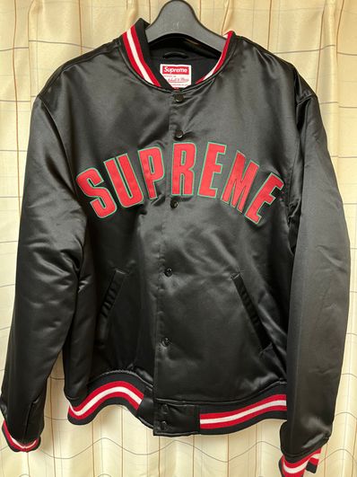 Supreme x Mitchell & Ness Satin Varsity Jacket "Black"