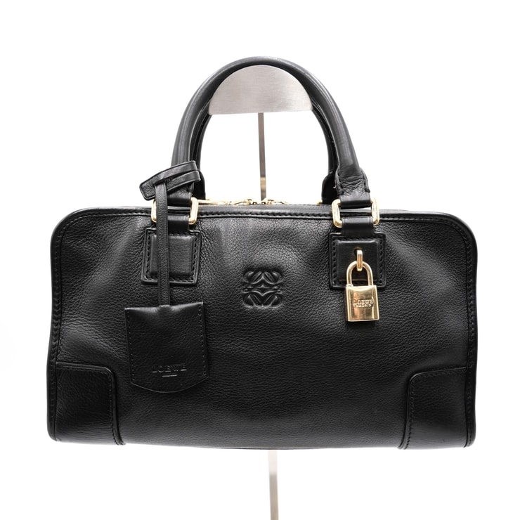 LOEWE(ロエベ)アマソナ28 ハンドバッグ ブラック レザー ゴールド金具 アナグラム パドロック レディース【中古】