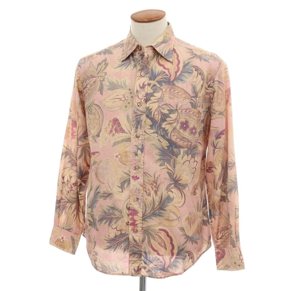 【中古】ポールスミスコレクション PAUL SMITH COLLECTION コットン 花柄 ボタニカル プリント レギュラーカラー カジュアルシャツ ピンクxベージュ【サイズM】【メンズ】