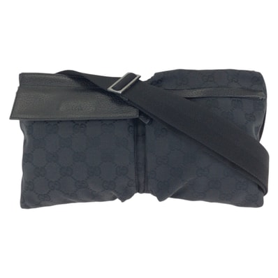 美品 GUCCI グッチ ブラック 黒 シルバー金具 GGキャンバス レザー/ ボディバッグ バムバッグ ショルダーバッグ 男女兼用 601635 【中古】