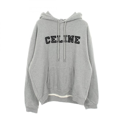 セリーヌ CELINE フロッキーロゴ パーカー 衣料品 トップス コットン メンズ グレー系 【中古】