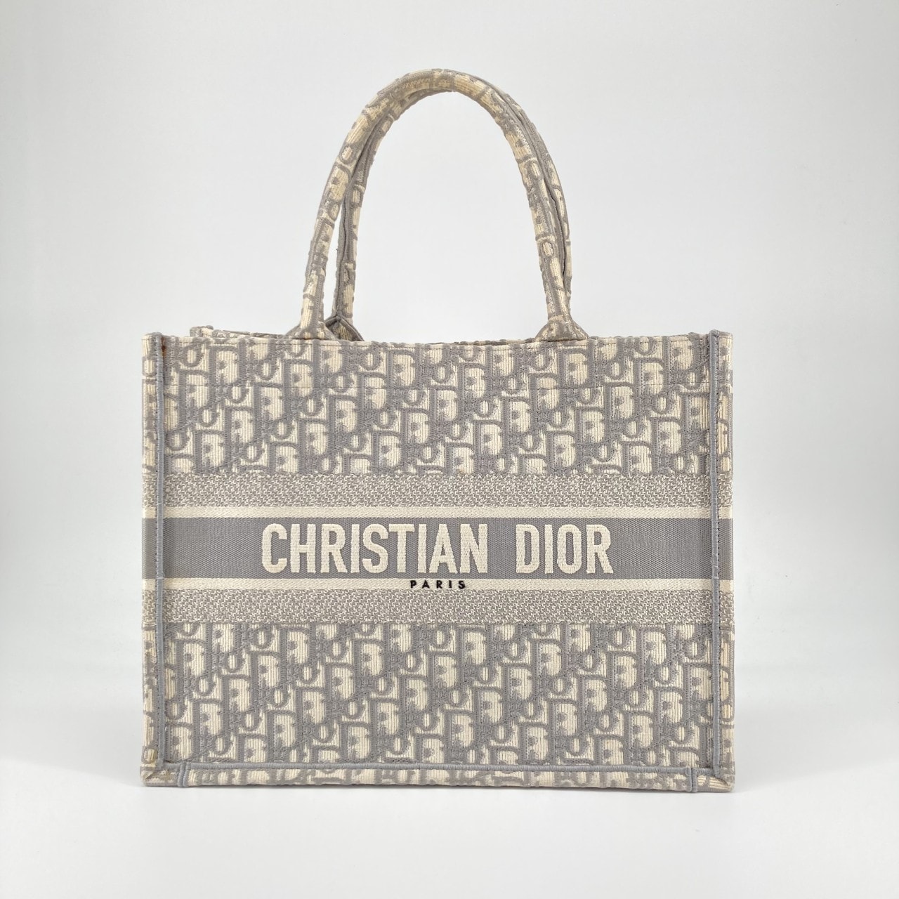 Christian Dior(クリスチャンディオール) ブックトート ミディアム エンブロイダリー トートバッグ オフホワイト×グレー
