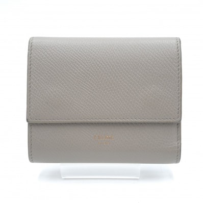 CELINE(セリーヌ)スモール トリフォールドウォレット 三つ折り財布 グレー レザー ゴールド金具 10B573BEL レディース【中古】