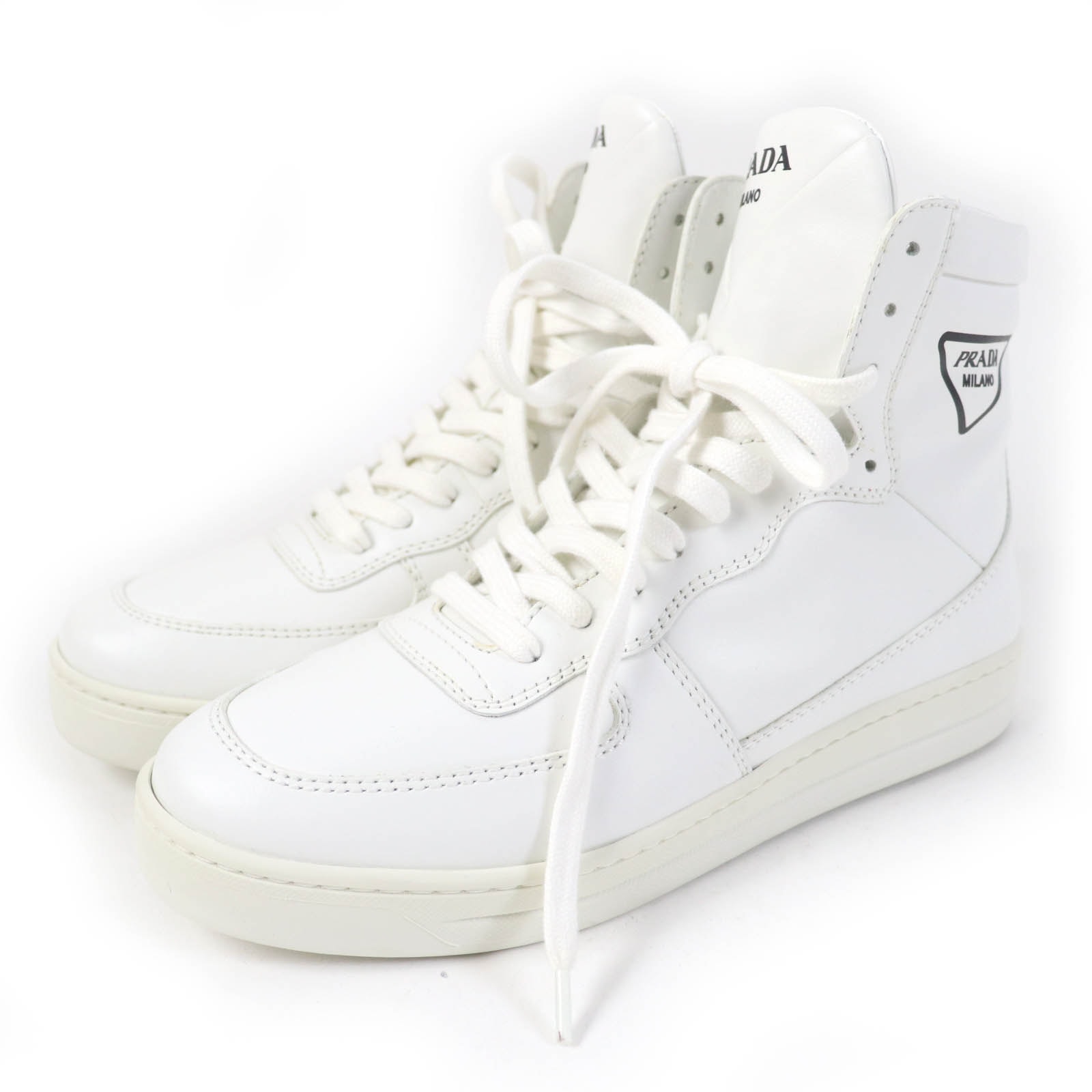 美品 プラダ ハイカットスニーカー ホワイト レディース 37.5 1T638M