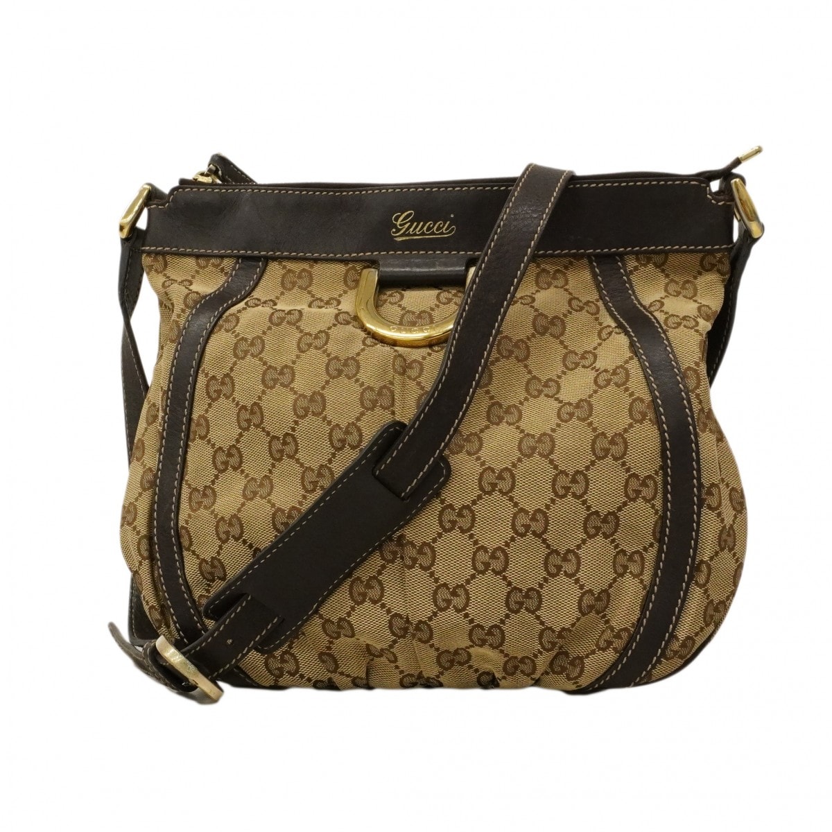 【6cd5767】グッチ ショルダーバッグ GGキャンバス/アビー 203257 キャンバス ベージュ ブラウン ゴールド金具【中古】レディース