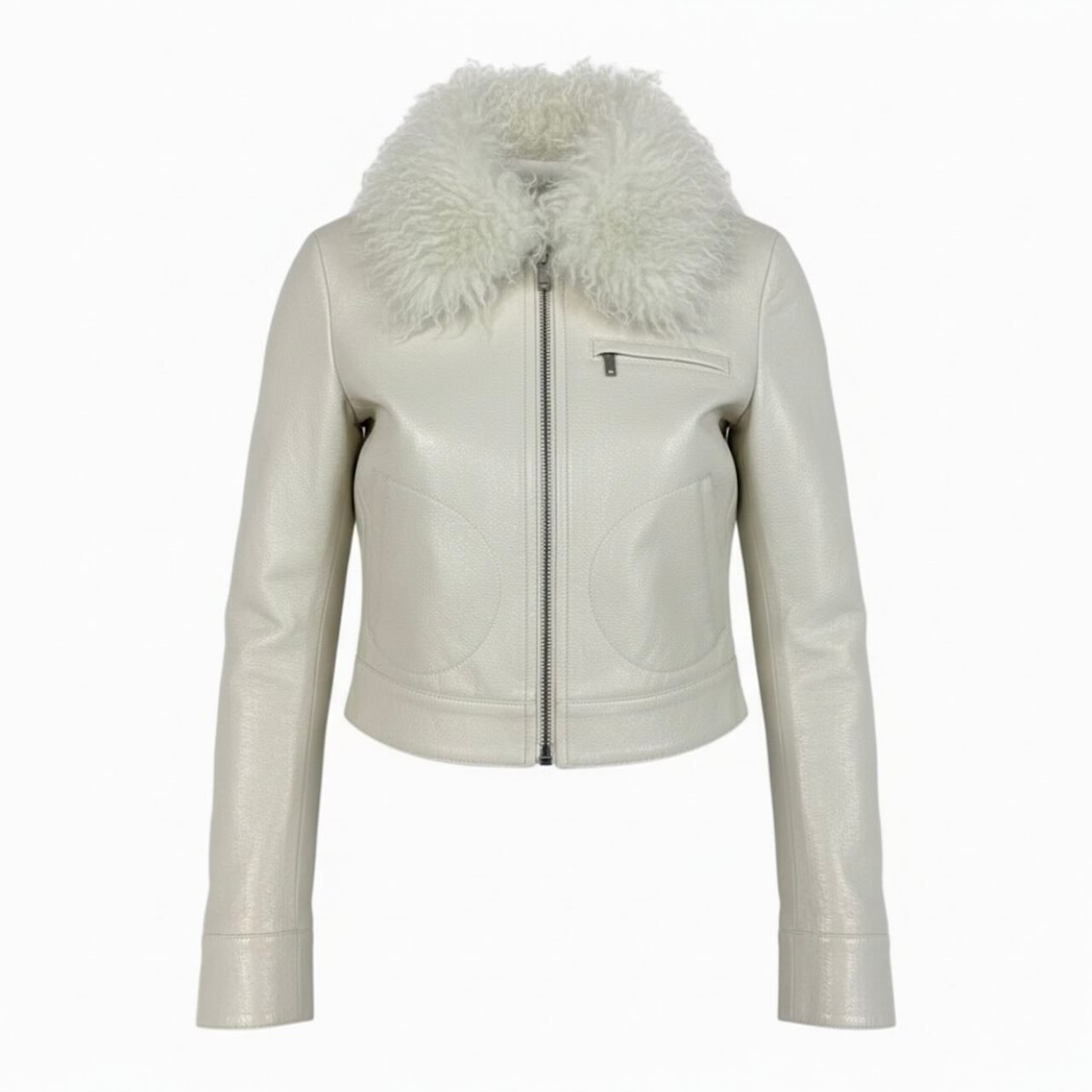 新品未使用 courreges クレージュ オフホワイト コットン ポリウレタン/ キュプラ/ ライダースジャケット A3-00035 【中古】