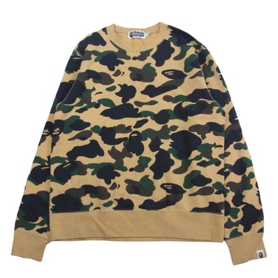 A BATHING APE アベイシングエイプ 1ST CAMO ファーストカモ イエローカモ 総柄 クルーネック スウェット ベージュ系 M【中古】