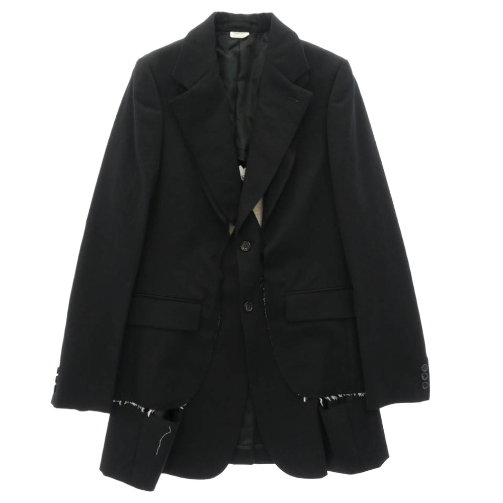 COMME des GARCONS HOMME PLUS  23SS PK-J050 NOTHER KIND OF PUNK期 Tailored Jacket フロント二重 レイヤードデザイン 裾切りっぱなし加工 テーラードジャケット ブラック系 M【中古】