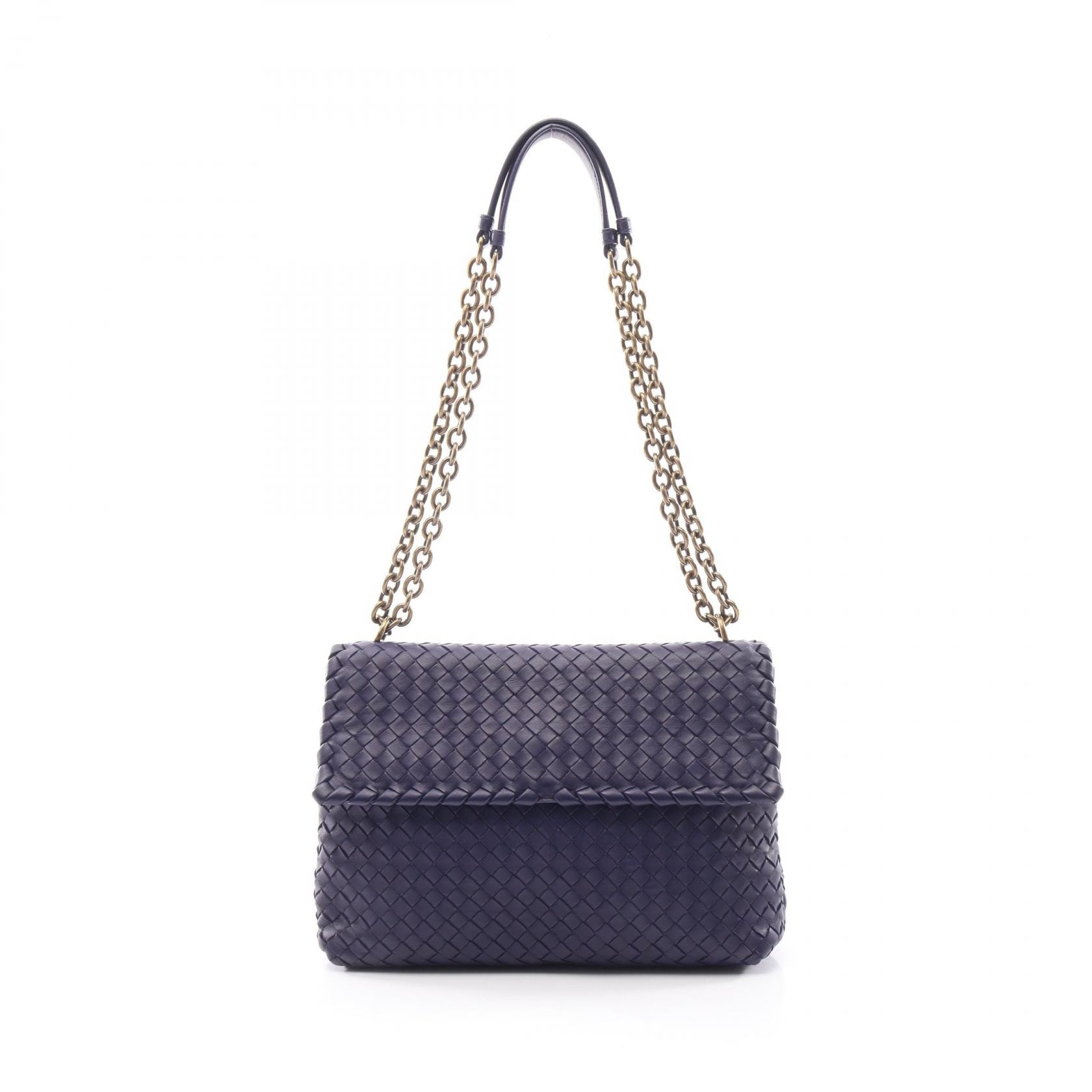 ボッテガヴェネタ BOTTEGA VENETA オリンピア イントレチャート ショルダーバッグ バッグ レザー レディース パープル系 【中古】