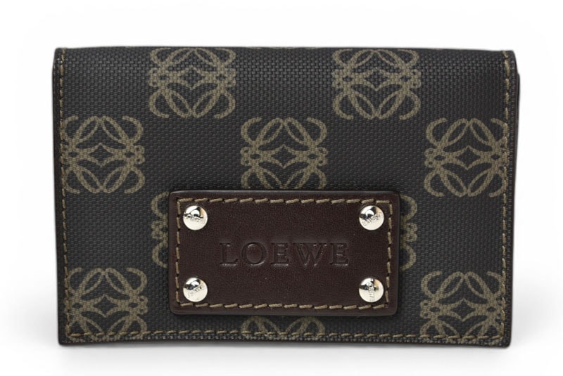 ロエベ カードケース/コインケース LOEWE レザー アナグラム ブラウン【中古】