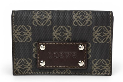 ロエベ カードケース/コインケース LOEWE レザー アナグラム ブラウン【中古】