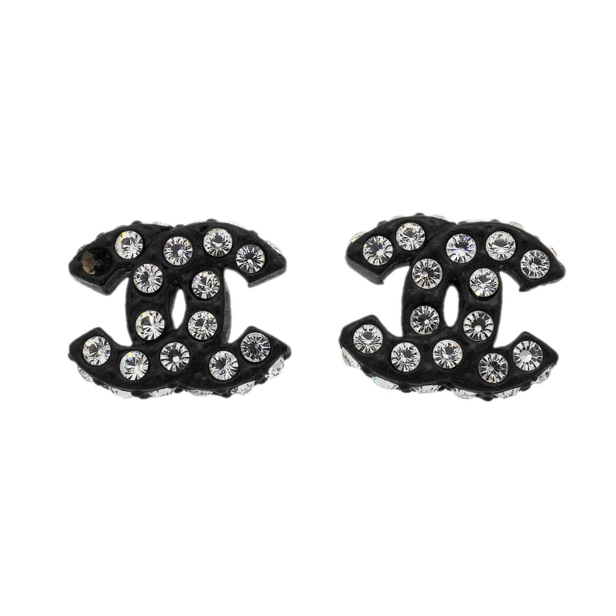 【6jib0144】シャネル ピアス ココマーク プラスチック メタル ラインストーン シルバー ブラック【中古】レディース