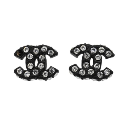 【6jib0144】シャネル ピアス ココマーク プラスチック メタル ラインストーン シルバー ブラック【中古】レディース