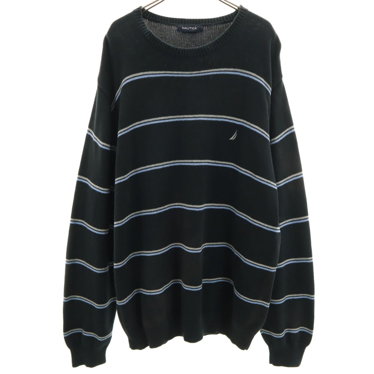 NAUTICA ノーティカ ボーダー柄 長袖 ニット XL ブラック