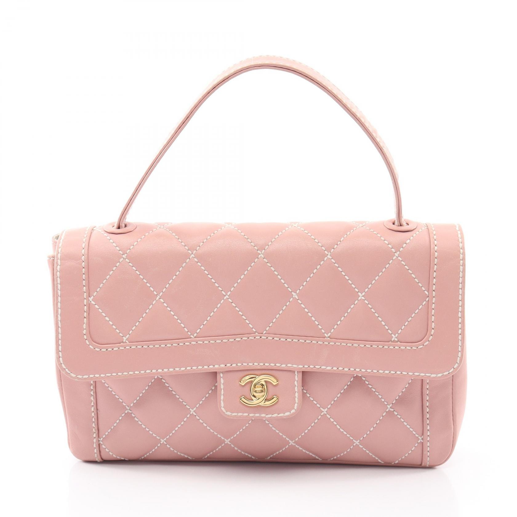 シャネル CHANEL ワイルドステッチ ハンドバッグ バッグ レザー レディース ピンク系 【中古】