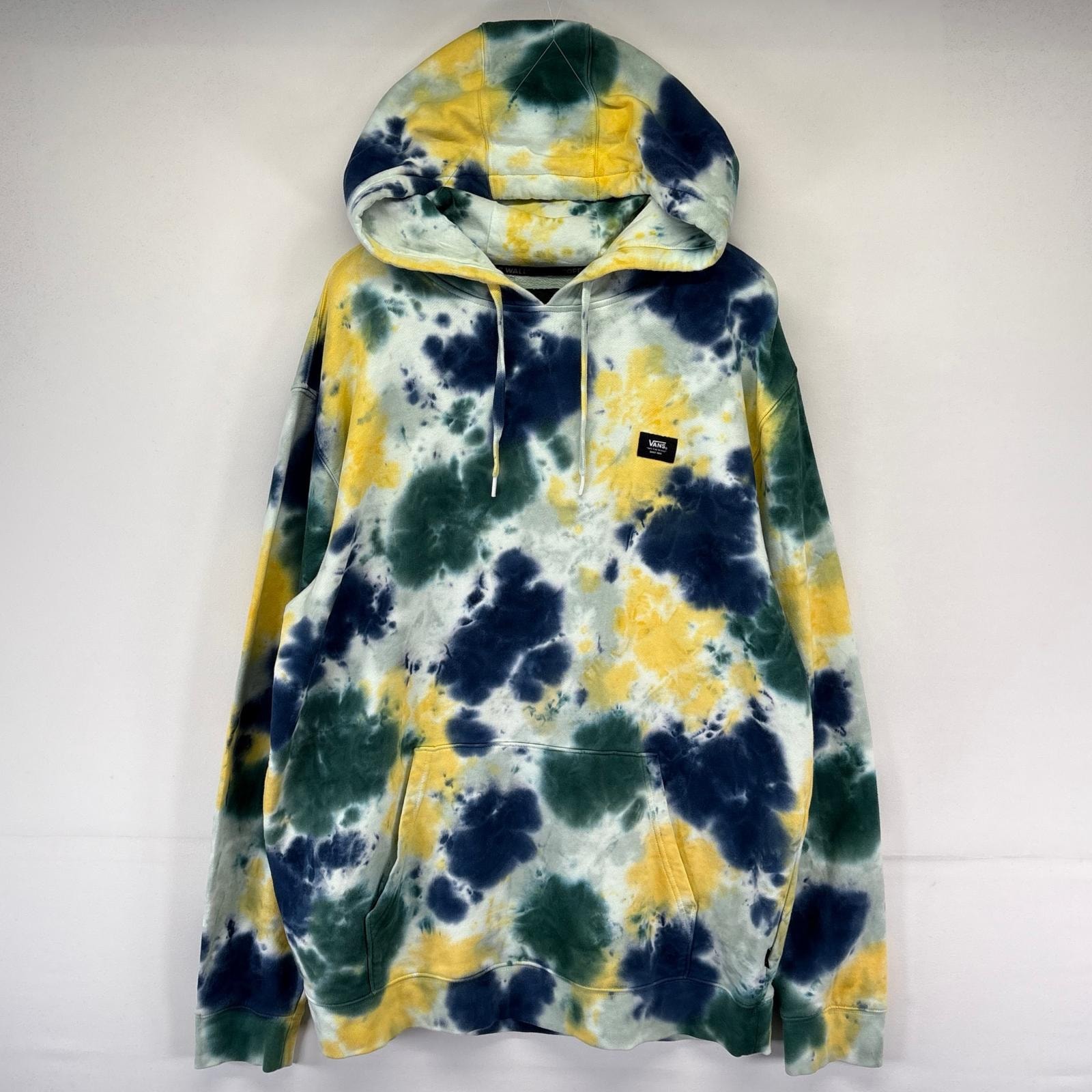 古着 バンズ VANS パーカー ワンポイントロゴ スウェット 大きいサイズ スケーター XL マルチカラー タイダイ メンズ