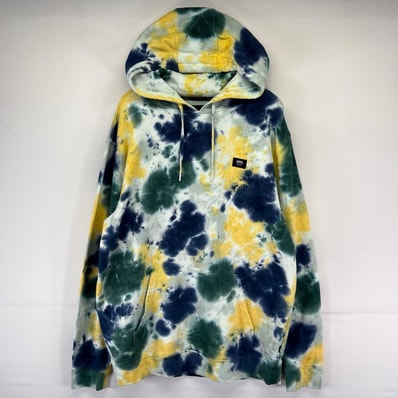 古着 バンズ VANS パーカー ワンポイントロゴ スウェット 大きいサイズ スケーター XL マルチカラー タイダイ メンズ