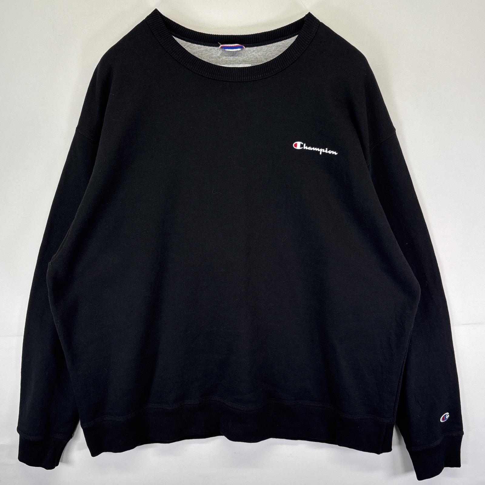 古着 チャンピオン Champion スウェット トレーナー プルオーバー  大きいサイズ ワンポイントロゴ クルーネック 2XL  ブラック メンズ