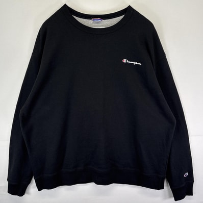 古着 チャンピオン Champion スウェット トレーナー プルオーバー 大きいサイズ ワンポイントロゴ クルーネック 2XL ブラック メンズ