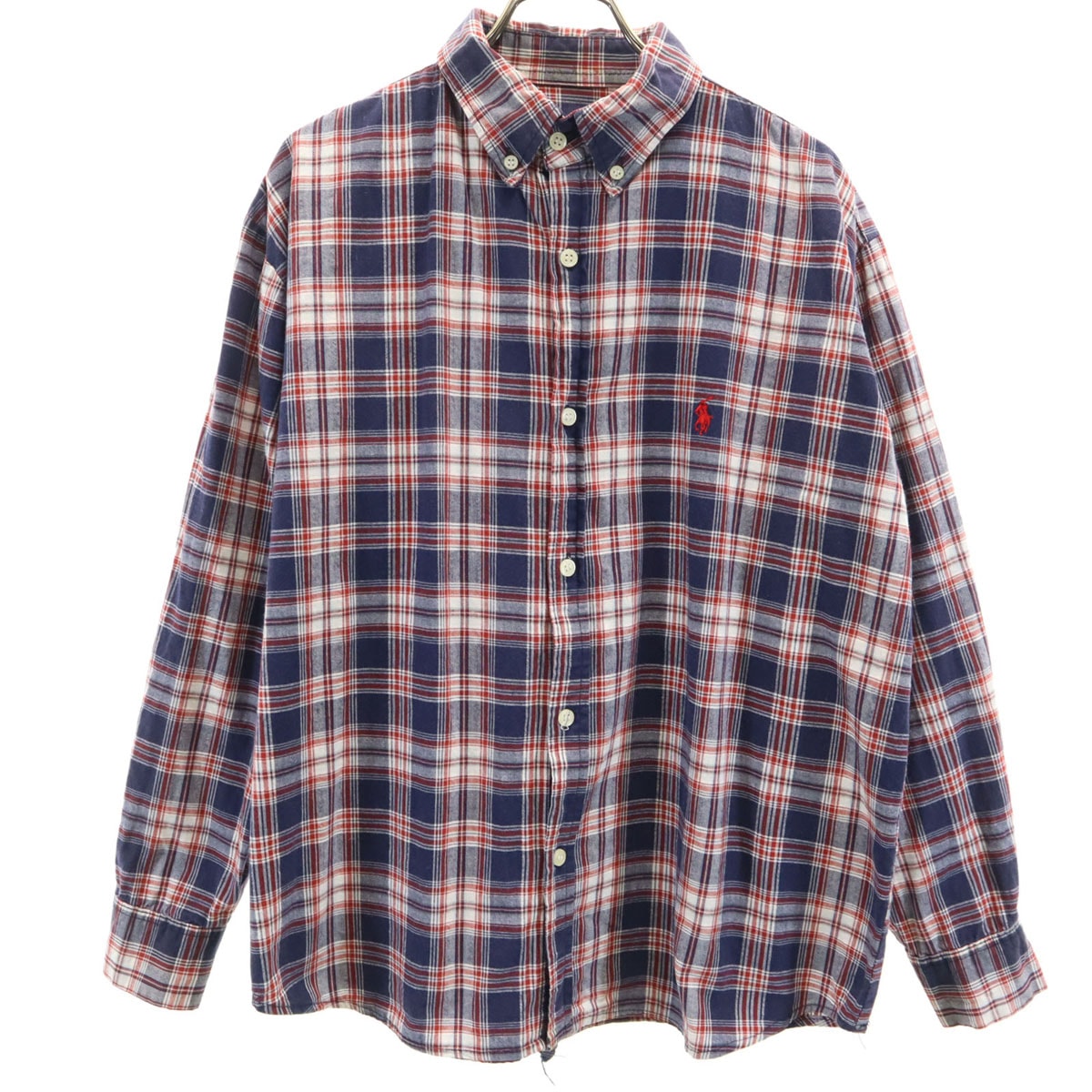 RALPH LAUREN ラルフローレン チェック柄 長袖 ボタンダウンシャツ L ネイビー
