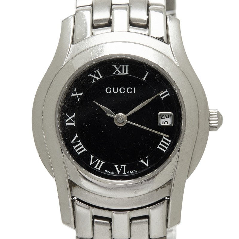 グッチ 腕時計 5500L クオーツ ブラック文字盤 ステンレススチール レディース GUCCI 【中古】