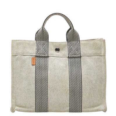 エルメス ニューフールトゥPM ハンドバッグ トートバッグ グレー キャンバス レディース HERMES 中古