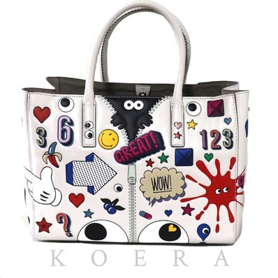 Anya Hindmarch アニヤ・ハインドマーチ All Over Wink Stickers トートバッグ ホワイト/マルチ S レディース【中古】【美品】