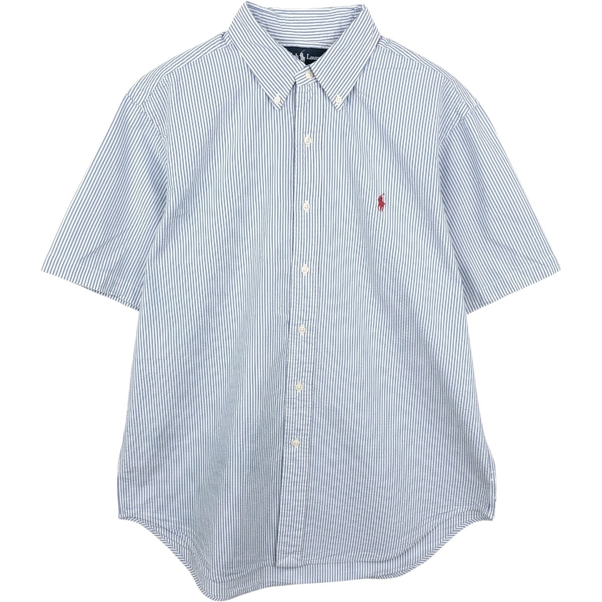 古着 ラルフローレン Ralph Lauren CLASSIC FIT クラシックフィット シアサッカー 半袖 ボタンダウン ストライプシャツ メンズL相当/eaa665073