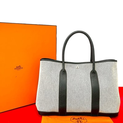 HERMES エルメス ガーデンパーティPM トワルアッシュ レザー トートバッグ グレー
10245