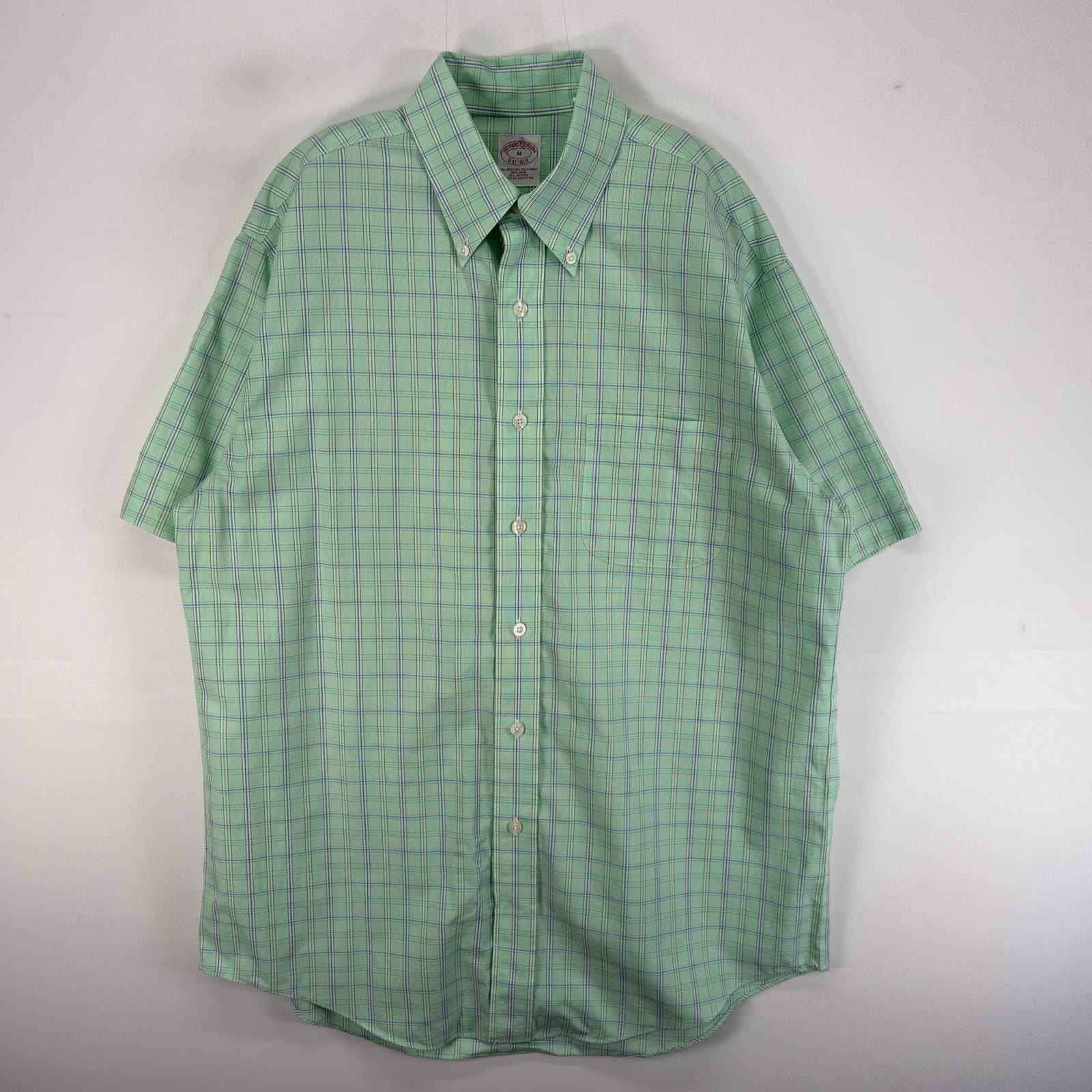 古着 ブルックスブラザーズ Brooks Brothers 半袖シャツ ボタンダウン マルチカラー M  グリーン系 チェック メンズ