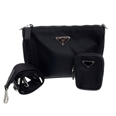 【お値下げ品】PRADA プラダ Re-Nylon サフィアーノレザー ショルダーバッグ 2VH113 ナイロン ブラック シルバー金具 メンズ【中古】