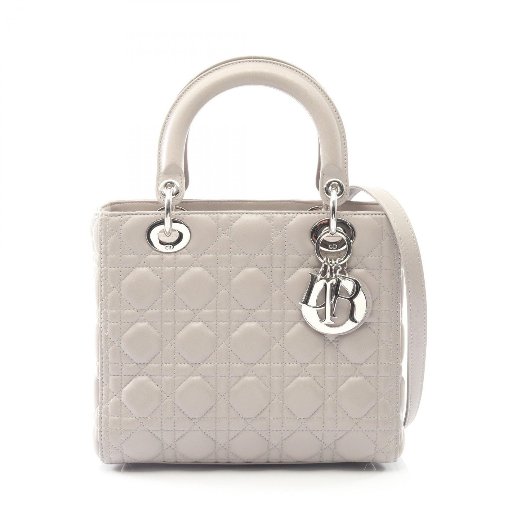 ディオール Dior LADY DIOR レディディオール カナージュ ハンドバッグ バッグ レザー レディース グレー系 【中古】