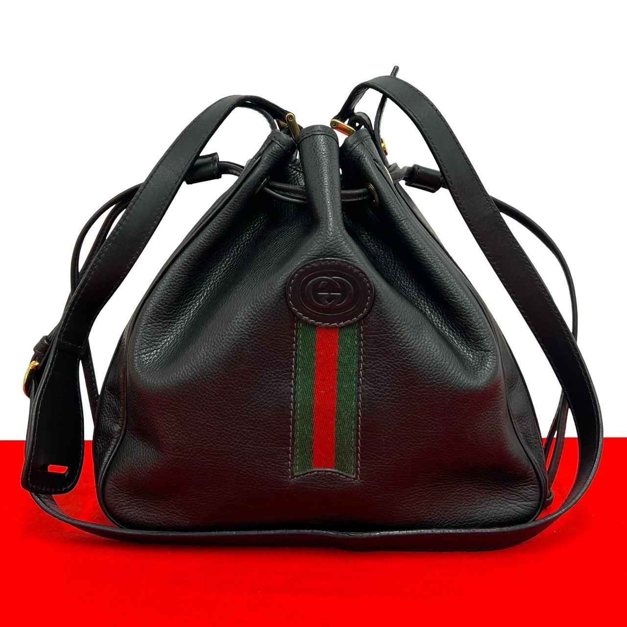 GUCCI グッチ シェリーライン GG ロゴ レザー ショルダーバッグ ブラック
 36234
