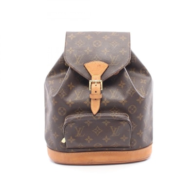 ルイ・ヴィトン LOUIS VUITTON モンスリMM リュックサック バックパック バッグ PVCコーティングキャンバス レザー モノグラム レディース ブラウン系 M51136 【中古】