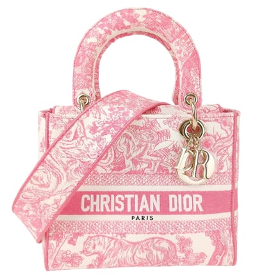 Christian Dior クリスチャンディオール LADY D-LITE ミディアム レディ ディーライト 2WAY バッグ トートバッグ キャンバス ピンク レディース【中古】