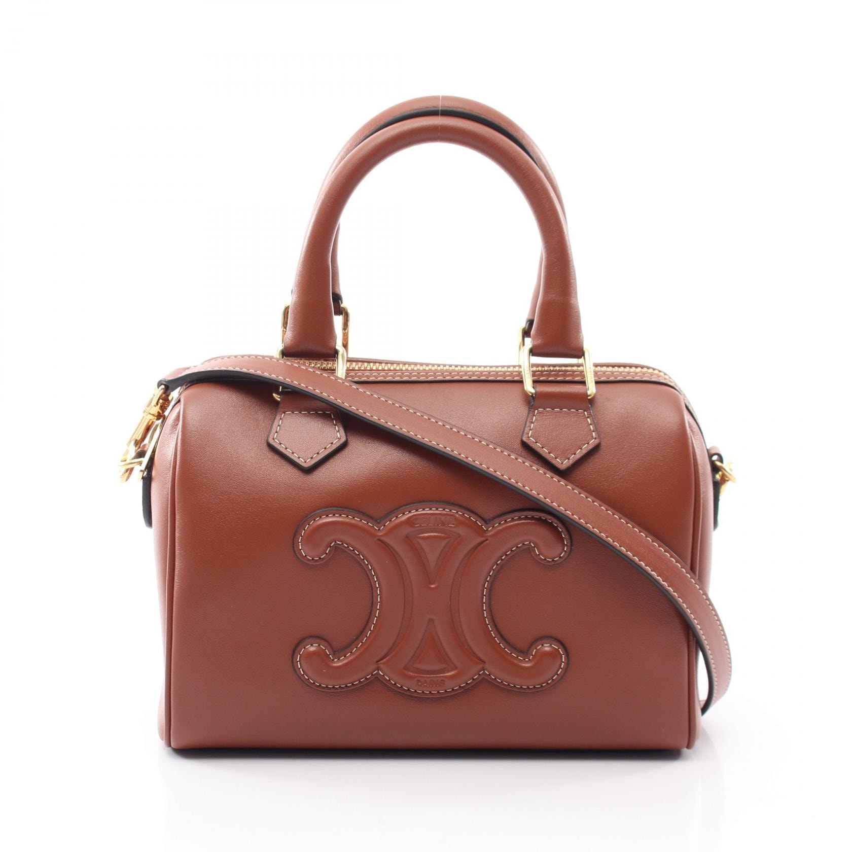セリーヌ CELINE スモール ボストン キュイル トリオンフ 2WAY ハンドバッグ バッグ レザー レディース ブラウン系 113773DU 【中古】