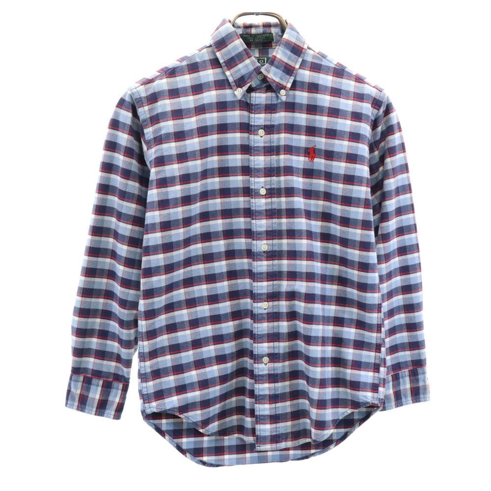 Polo by Ralph Lauren ポロバイラルフローレン 80s 緑タグ ヴィンテージ ボーイズ規格 チェック柄 長袖 ボタンダウンシャツ M ブルー系