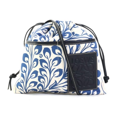 ロエベ LOEWE ショルダーバッグ ドローストリングポーチ キャンバス/レザー ホワイト/ブルー/ブラック レディース【中古】 56872k
