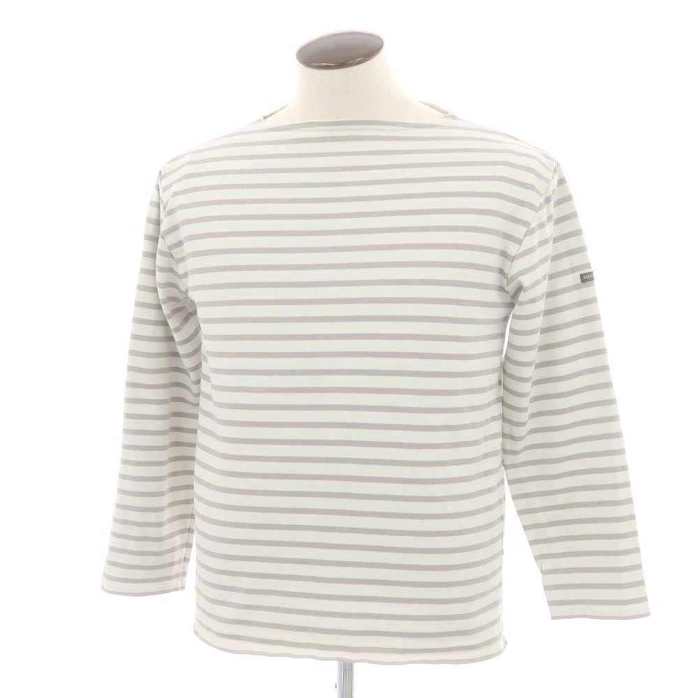 【中古】セントジェームス SAINT JAMES コットン ボーダー ボートネック バスク 長袖Tシャツ ライトベージュxグレージュ【サイズ6(FRA)】【メンズ】