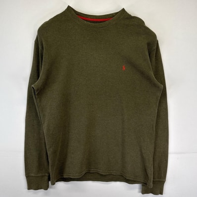古着 ポロ・ラルフローレン POLO RALPH LAUREN 長袖Tシャツ 大きいサイズ サーマル ワッフル生地 ワンポイントロゴ XL カーキ系 メンズ