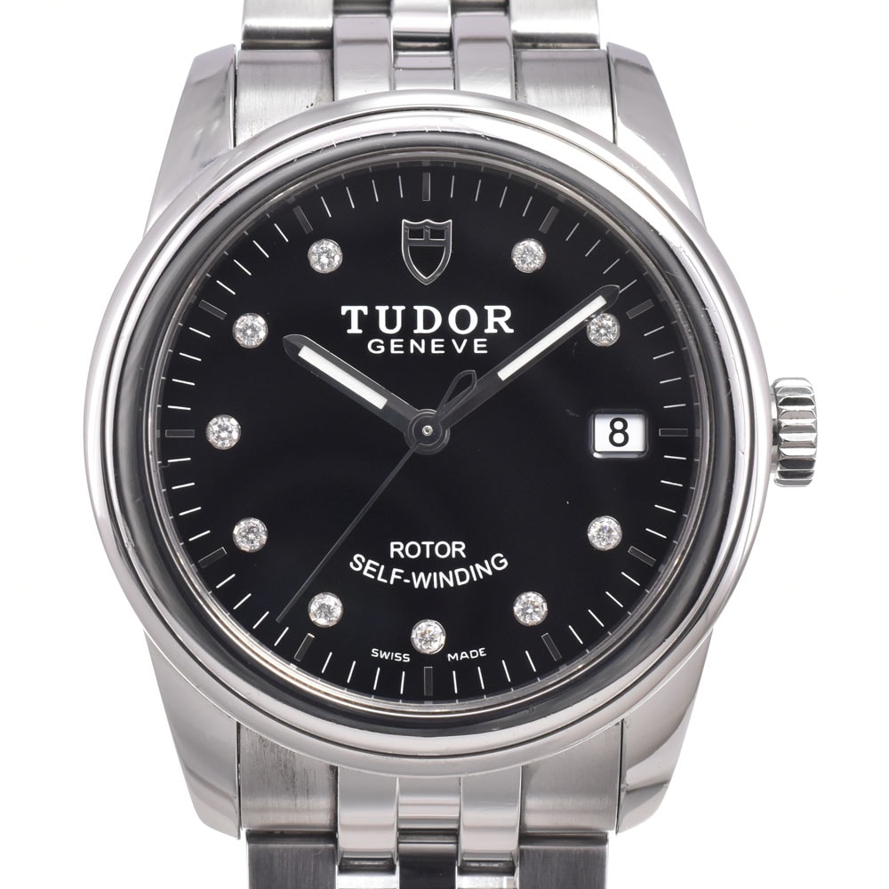 チューダー TUDOR 55000 グラマーデイト 10P ダイヤモンド ブラック 自動巻き メンズ 良品 箱・保証書付き 腕時計 N#151203